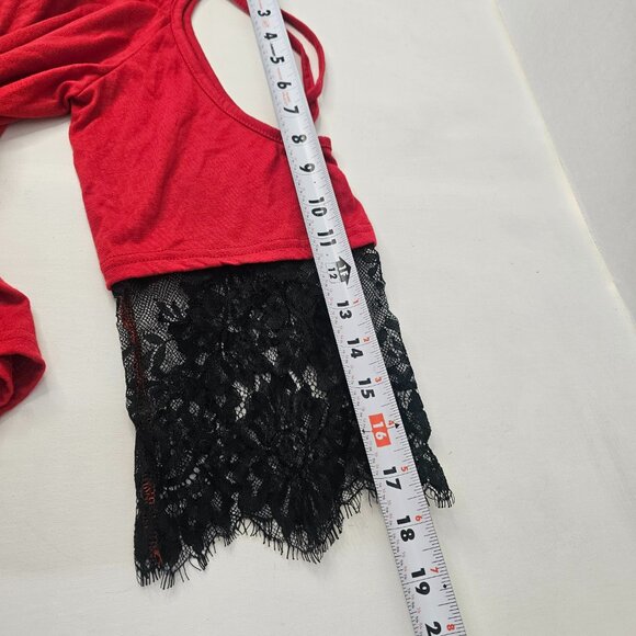 XXL Women Lace Off Shoulder Blouse T-Shirt Casual Top Red Black Pullover - Picture 12 of 12